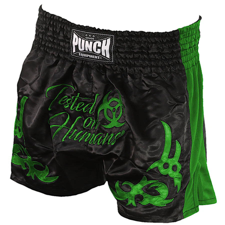 PUNCH GREEN THAI SHORTS - 'TESTED ON HUMANS'