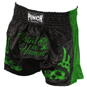 PUNCH GREEN THAI SHORTS - 'TESTED ON HUMANS'