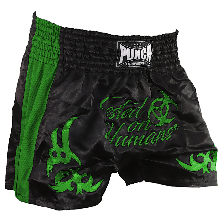 PUNCH GREEN THAI SHORTS - 'TESTED ON HUMANS'