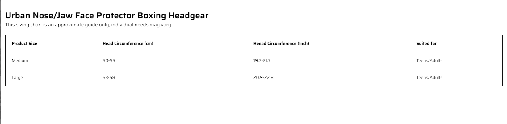 Urban Nose/Jaw Face Protector Boxing Headgear