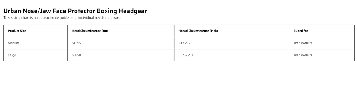 Urban Nose/Jaw Face Protector Boxing Headgear